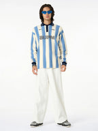 Retro Striped Polo Collar Sports Jersey Knit Sweater