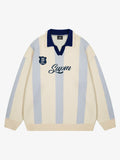 Vertical Striped Colorblock Lapel Sweater - 2587