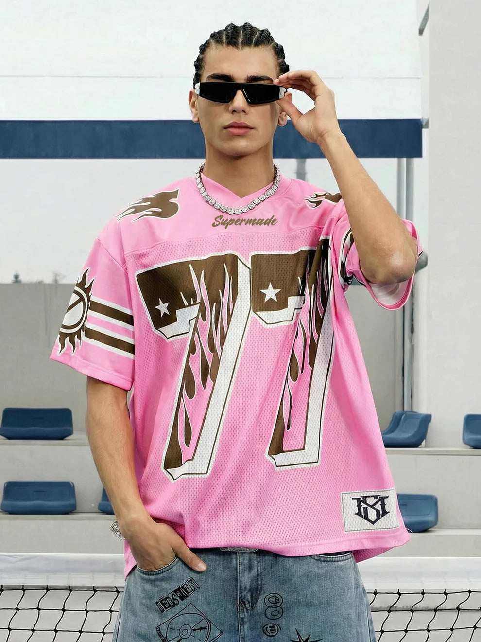 Pink Flame Print Jersey T-shirt - 2390