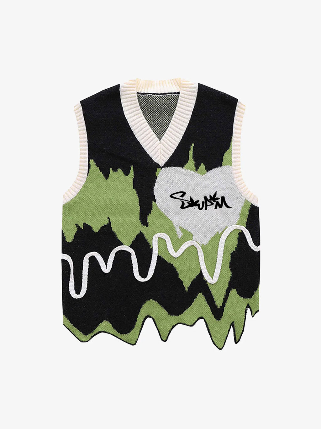 Theprecipice Graffiti Love V-neck Irregular Sweater - 1695