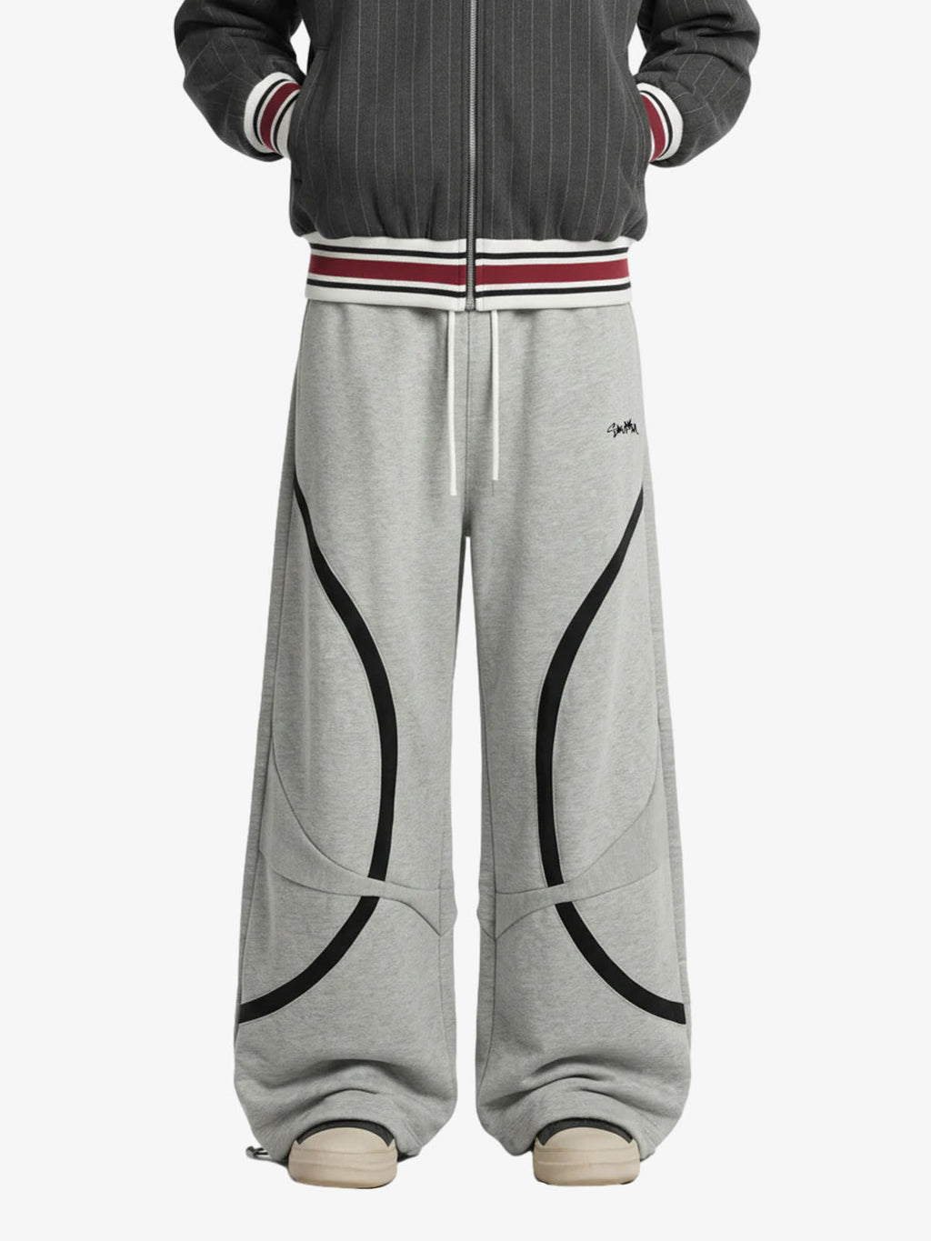 Retro Contrast Panel Drawstring Sweatpants