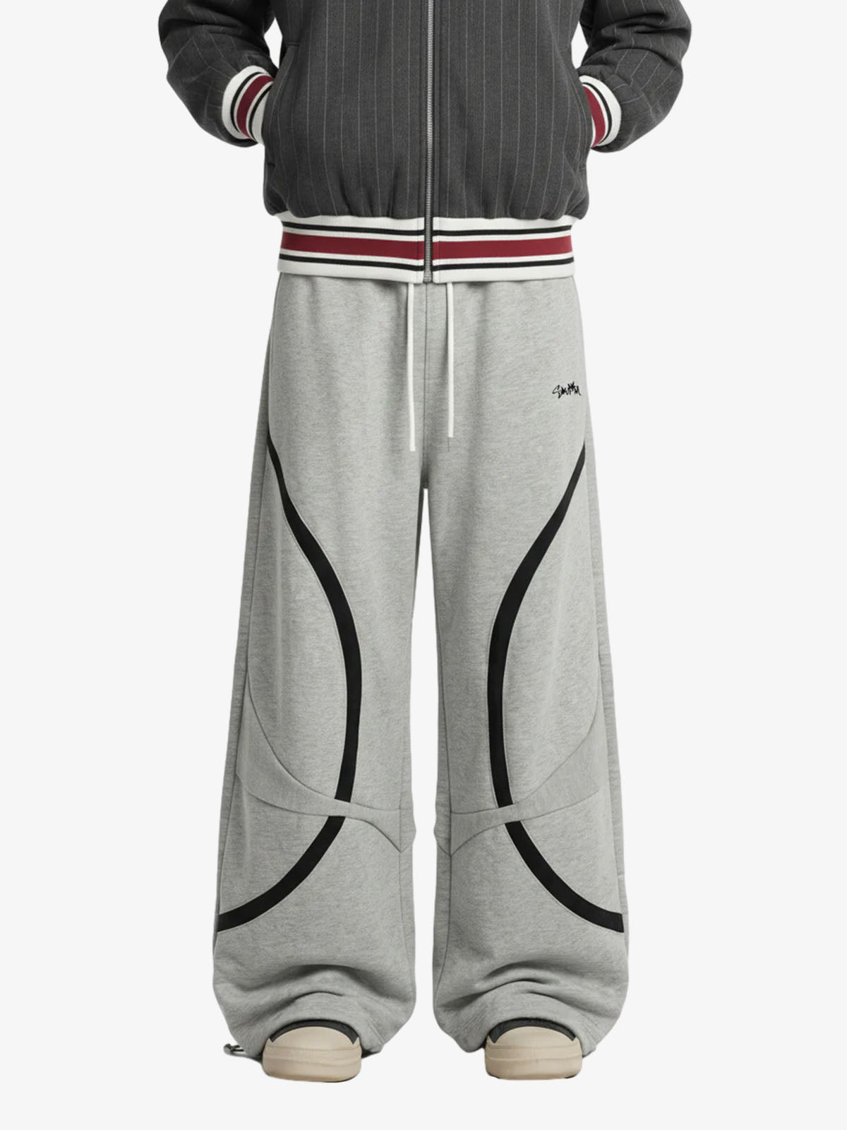 Retro Contrast Panel Drawstring Sweatpants