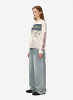 Waffle Knit Graphic Print Crewneck Sweatshirt - 2496
