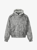 Faux Suede Vintage Wash Fur Hood Padded Jacket - 2553