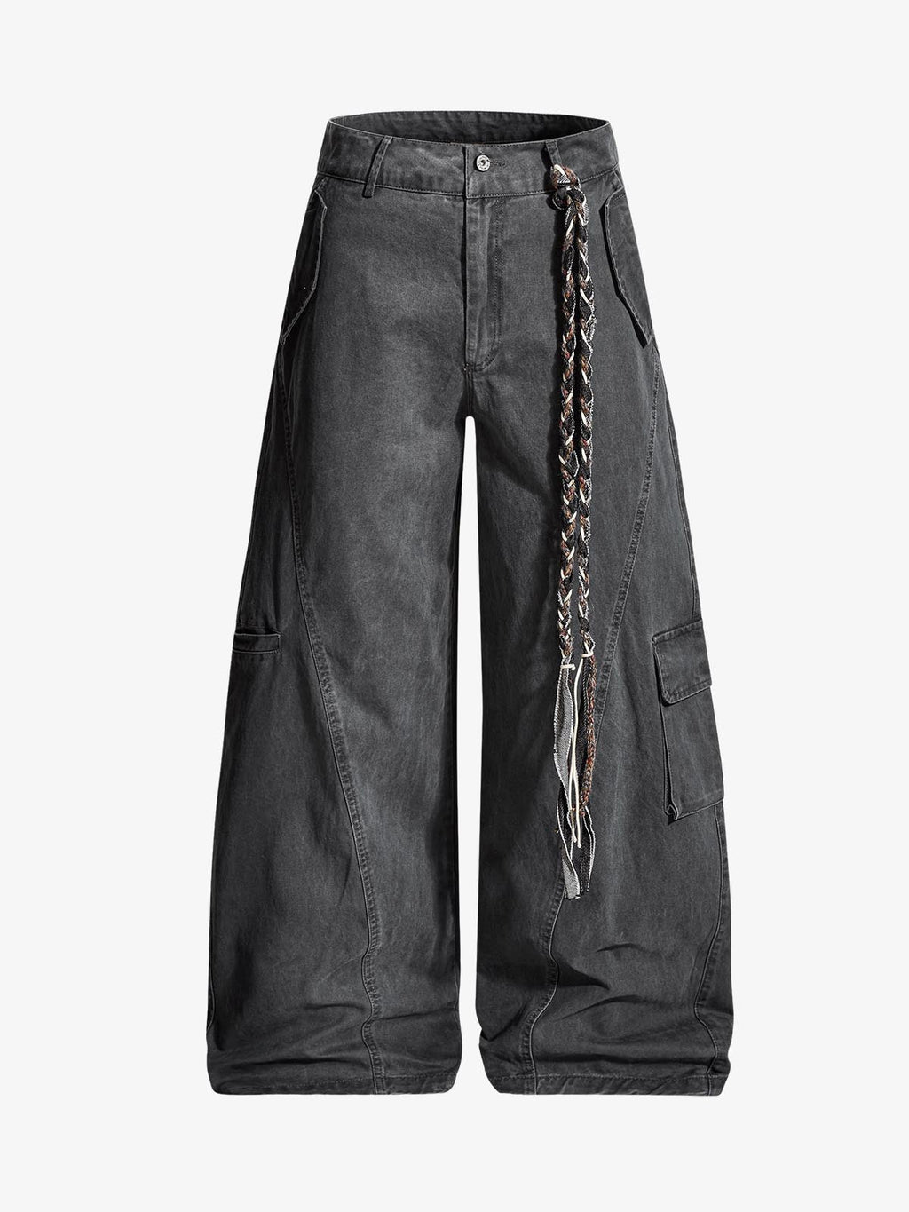 Washed Cargo Webbing Barrel Pants