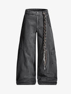 Washed Cargo Webbing Barrel Pants