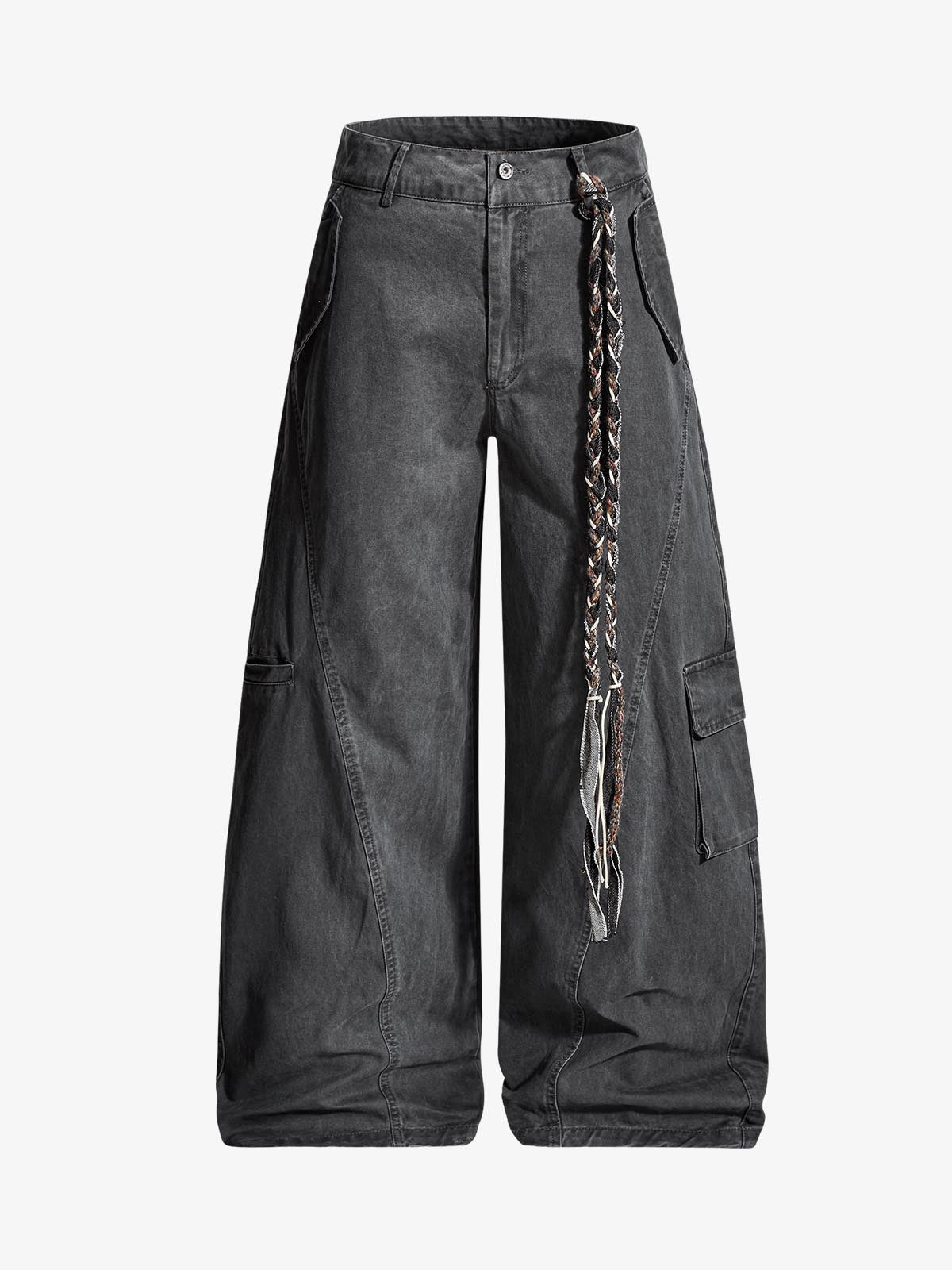 Washed Cargo Webbing Barrel Pants