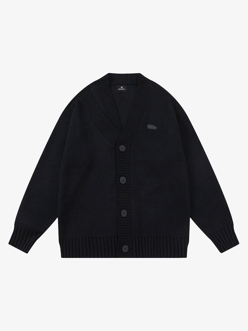 Layered Double V-Neck Ribbed Knit Cardigan