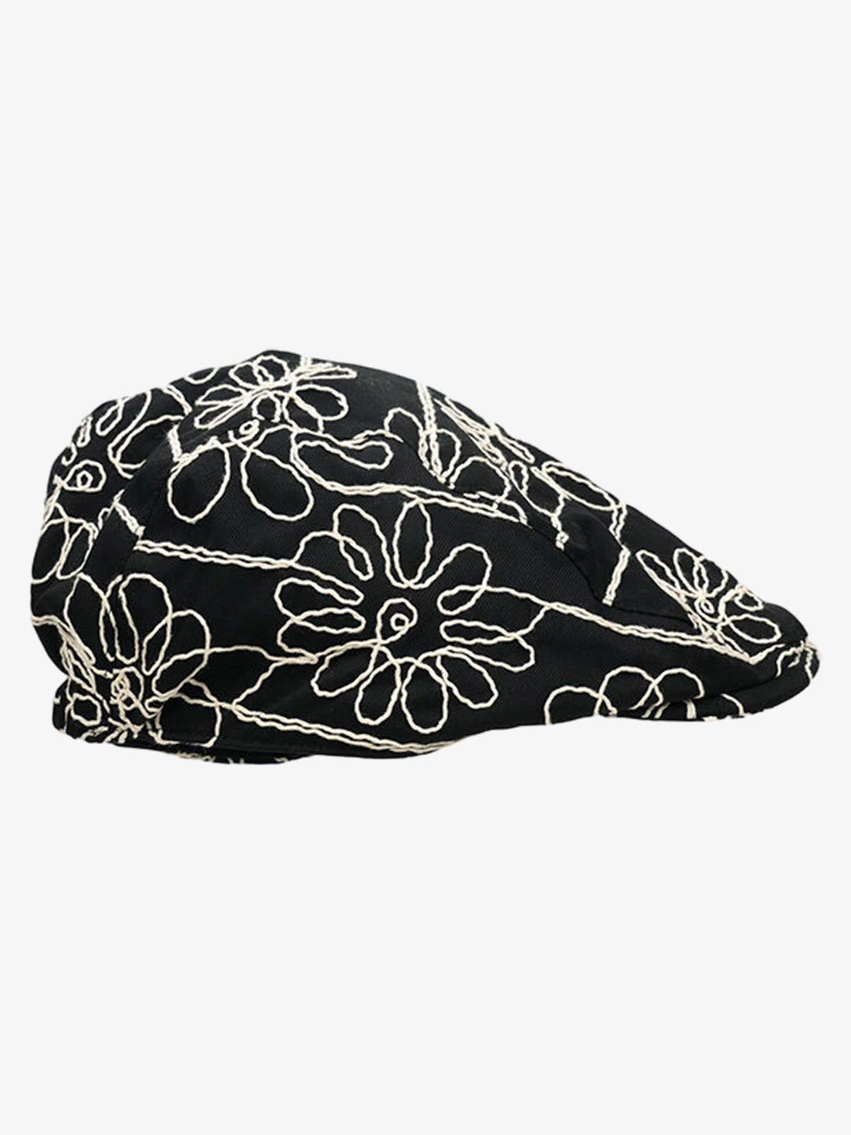 Floral Embroidered Cotton Flat Cap