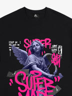 Street Pink Lucky Angel Graphic Design T-Shirt