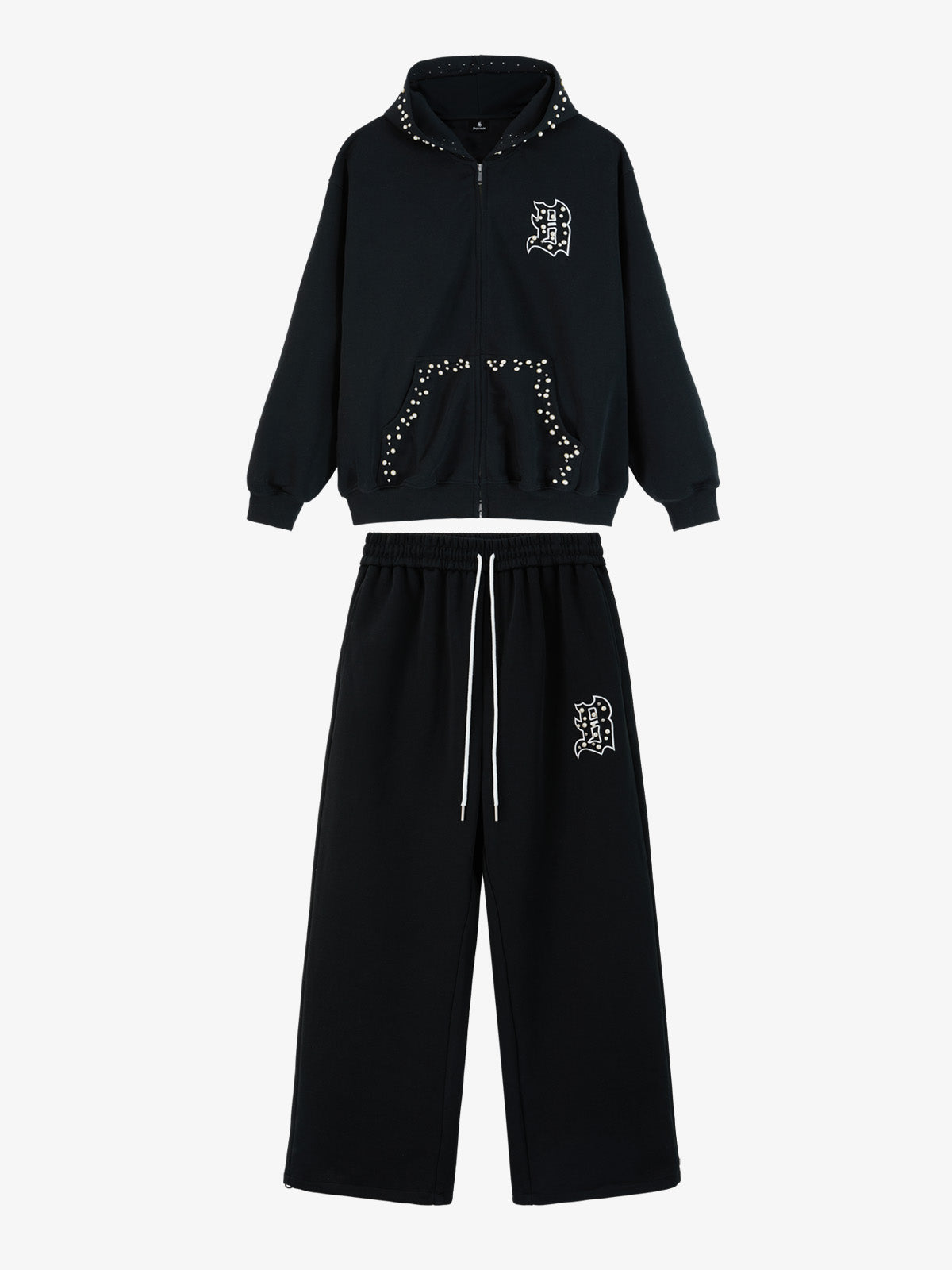 precipice Pearl Embellished Zip Up Set - 2596