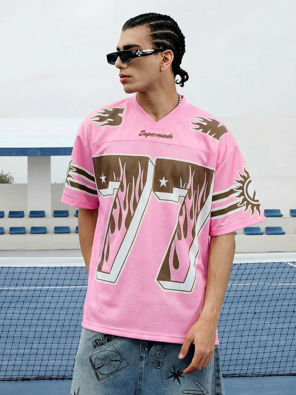 Pink Flame Print Jersey T-shirt - 2390