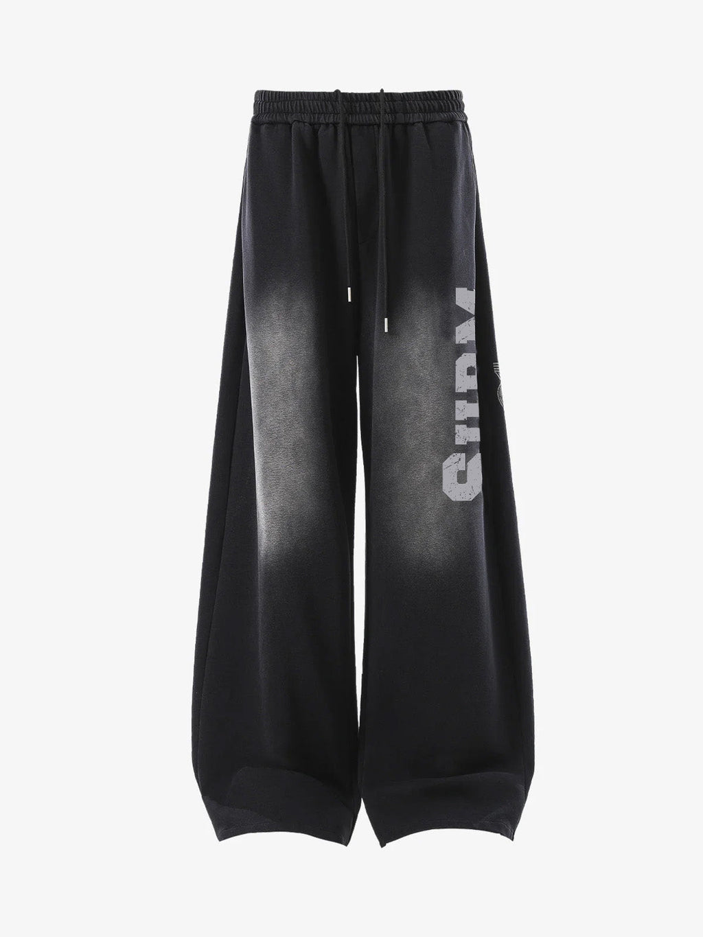 French Terry Distressed Gradient Drawstring Wide Leg Pants
