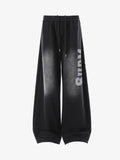 French Terry Distressed Gradient Drawstring Wide Leg Pants