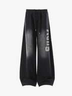 French Terry Distressed Gradient Drawstring Wide Leg Pants