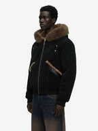 Retro Detachable Faux Fur Collar Suede Fleece Hoodie Jacket