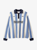Retro Striped Polo Collar Sports Jersey Knit Sweater