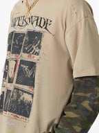 Jersey Distressed Camouflage Faux Two-Piece Graphic T-Shirt - 2420