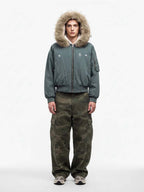 Faux Fur Lined Zip Up Winter Hooded Bomber Jacket - 2560