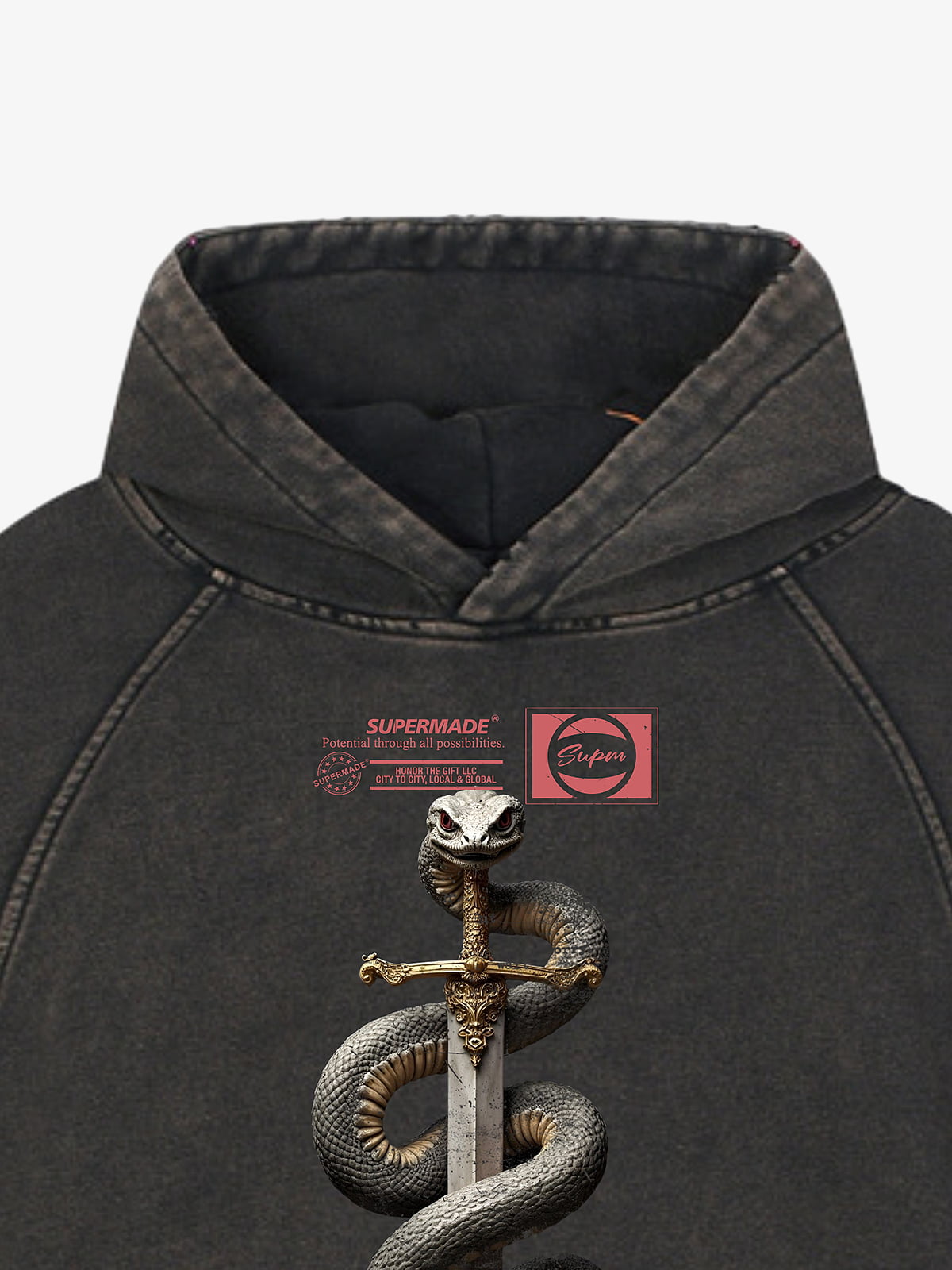 Vintage Washed Snake Staff Graphic Hoodie