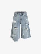 Distressed Light Wash Denim Jorts