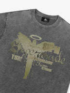 Distressed Washed Gothic Angel Graphic T-Shirt