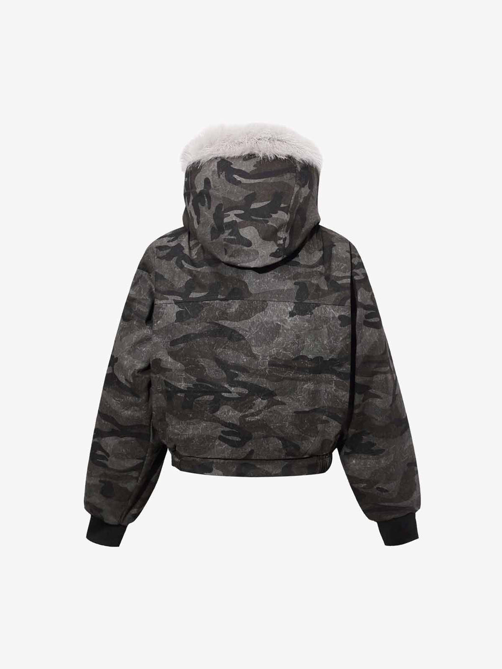 Vintage Camo Faux Fur Hood Padded Bomber Jacket