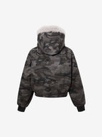 Vintage Camo Faux Fur Hood Padded Bomber Jacket