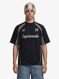 Suede Logo Embroidered Patchwork Short Sleeve T-Shirt