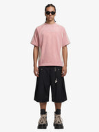 Suede Panel precipice Embroidered Short Sleeve T-Shirt - 2616