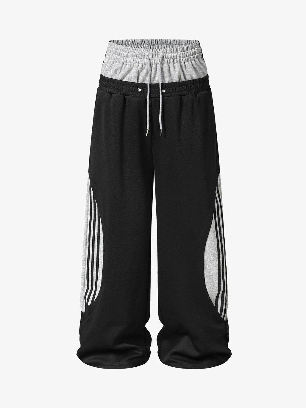 Layered Double-Waistband Wide-Leg Sweatpants