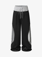 Layered Double-Waistband Wide-Leg Sweatpants