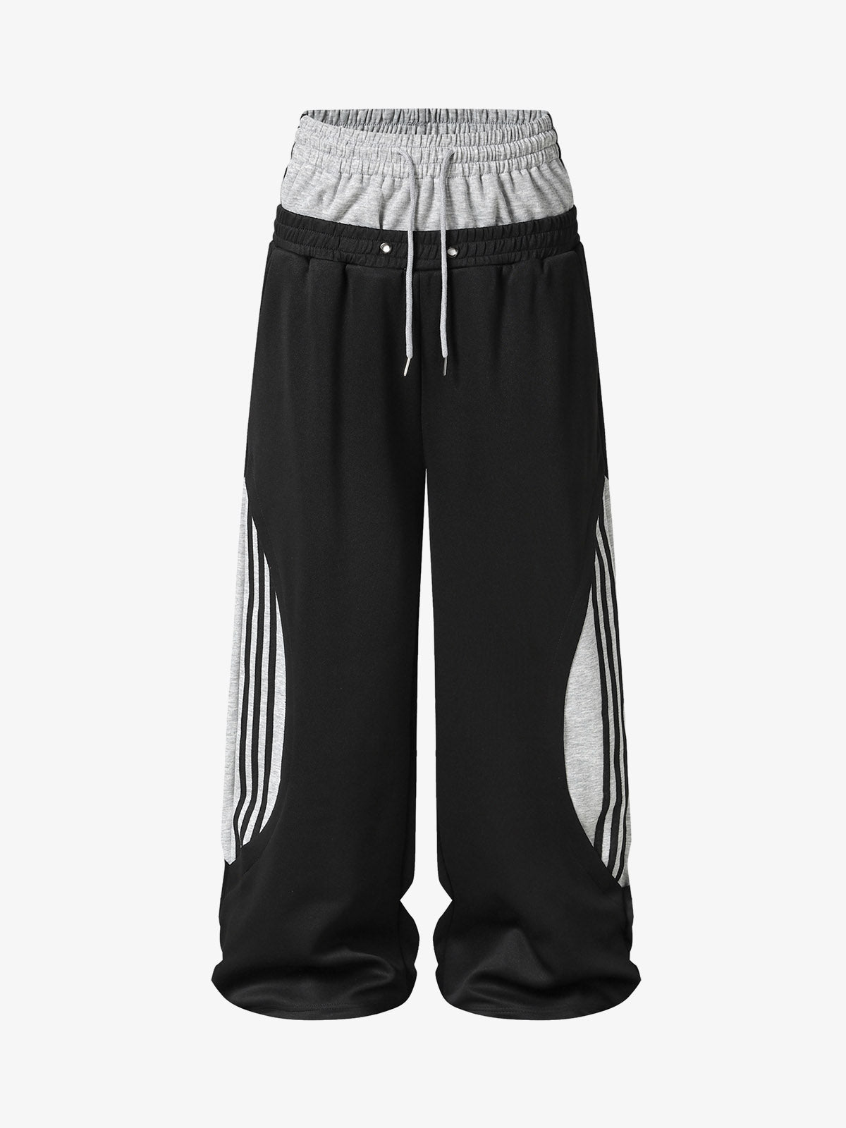 Layered Double-Waistband Wide-Leg Sweatpants