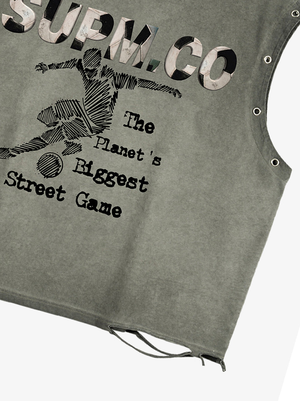 Distressed "SUPM.CO" Soccer Graphic Sleeveless T-Shirt