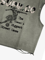 Distressed "SUPM.CO" Soccer Graphic Sleeveless T-Shirt