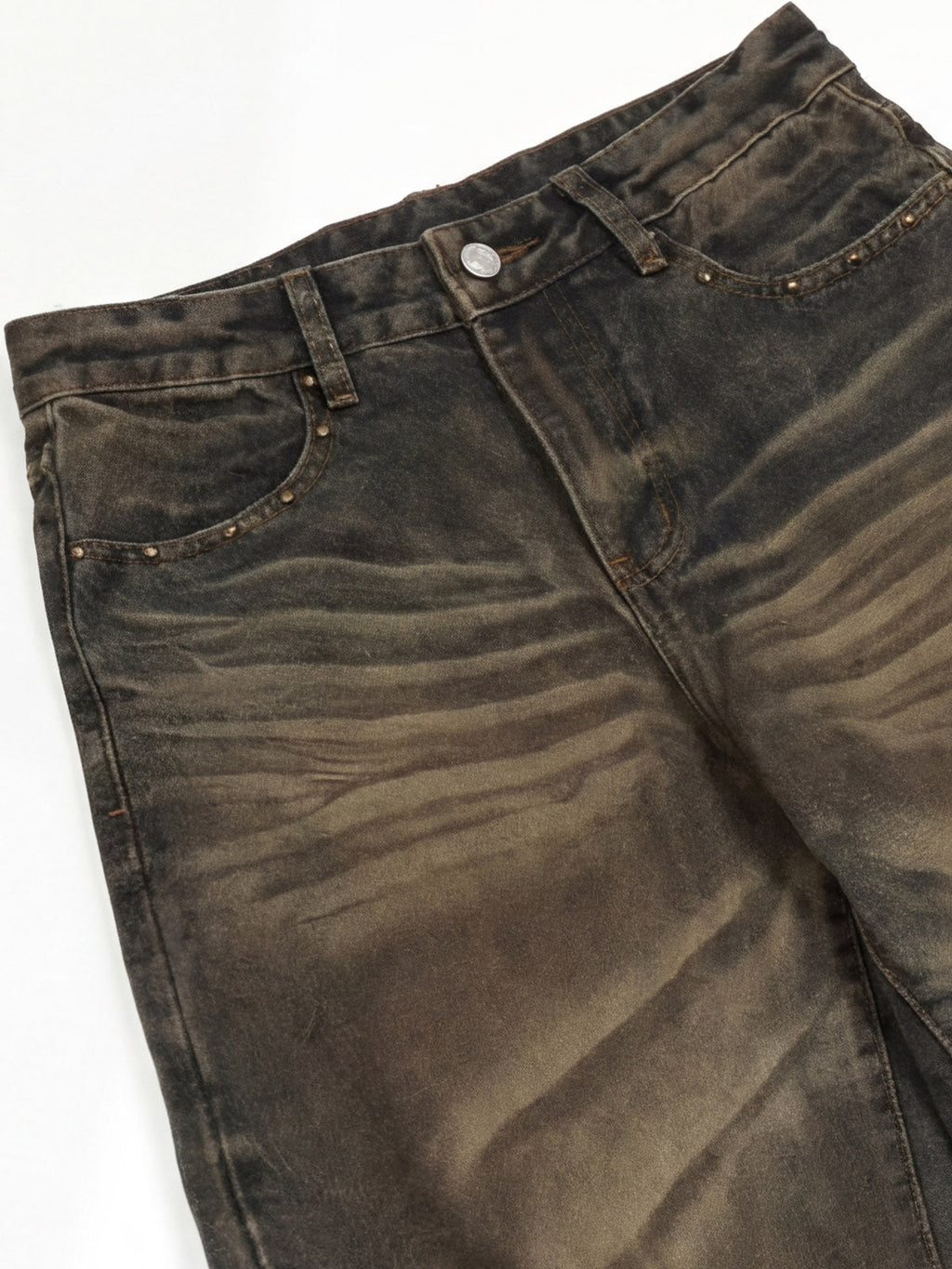 Washed Button Detail Wide Leg Pants