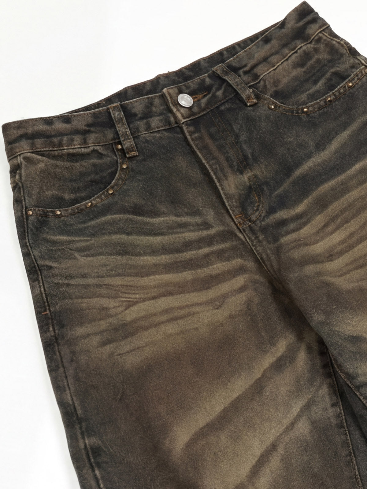 Washed Button Detail Wide Leg Pants