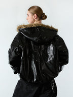 Multi-Zip Fur Hooded Leather Jacket
