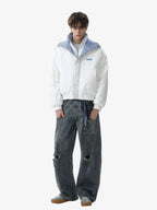 Retro Layered Look Plaid Collar Padded Jacket - 2579