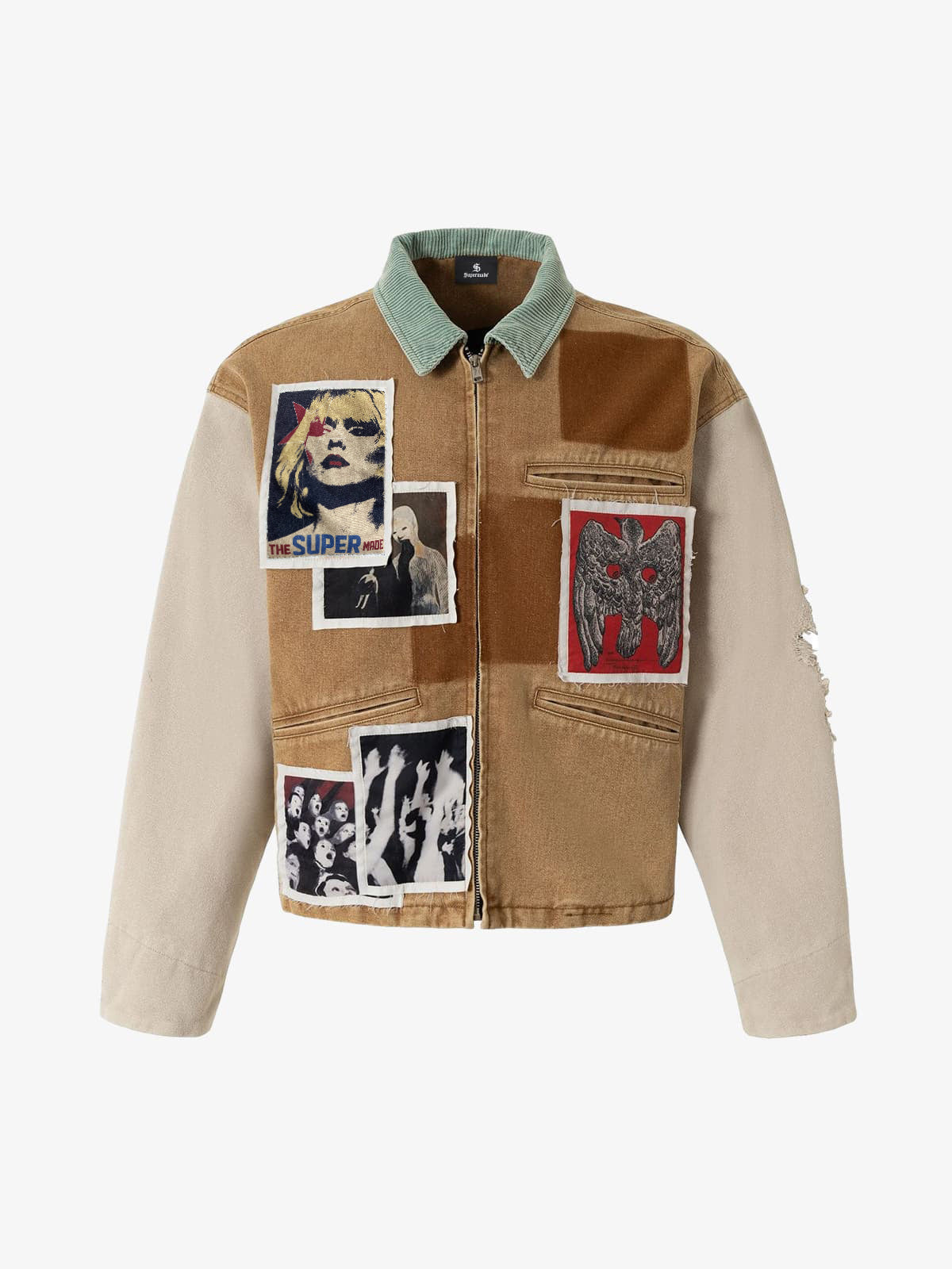 Punk Retro Collage Print Distressed Heavy Jacket - 2539