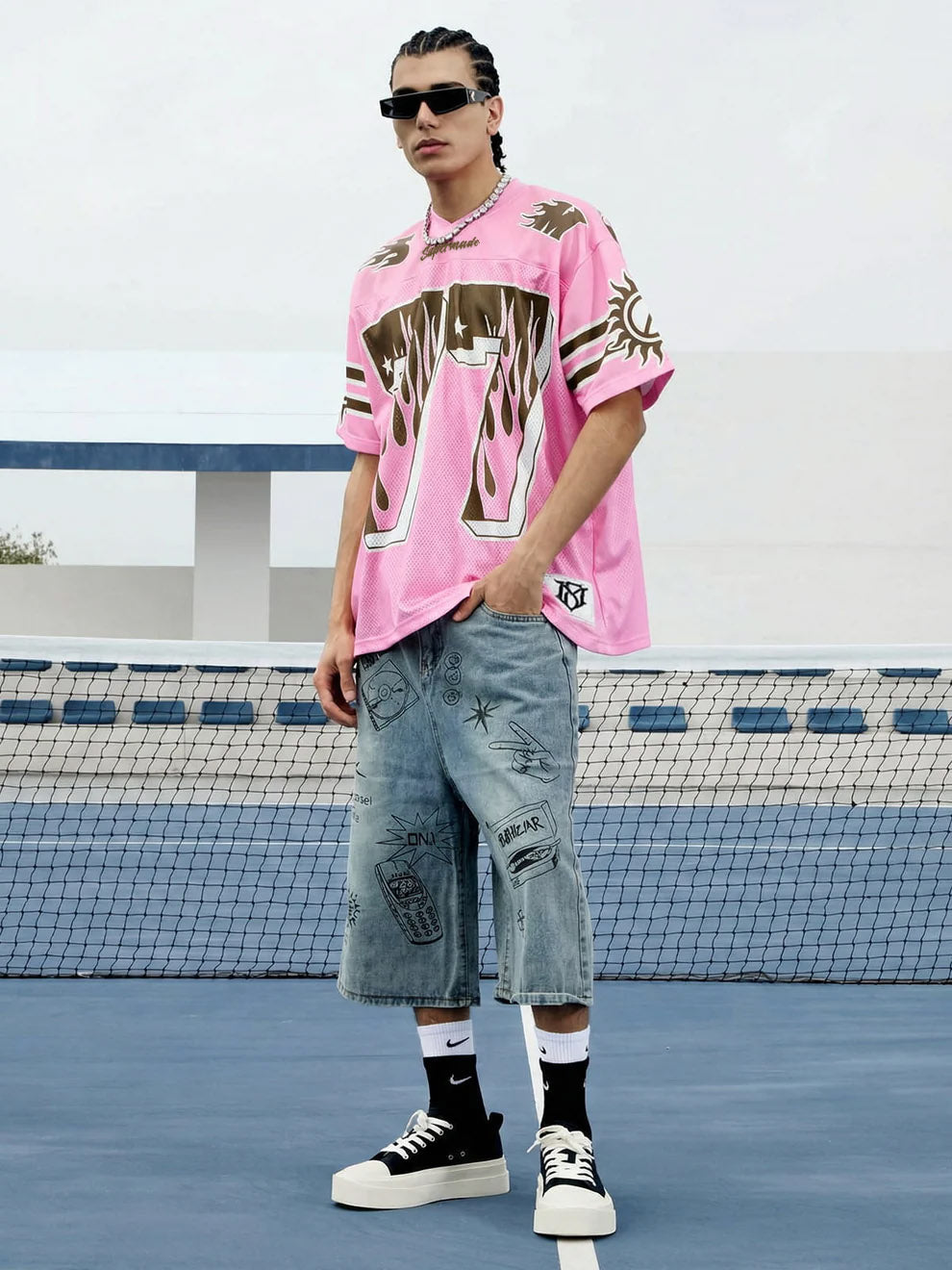 Pink Flame Print Jersey T-shirt - 2390