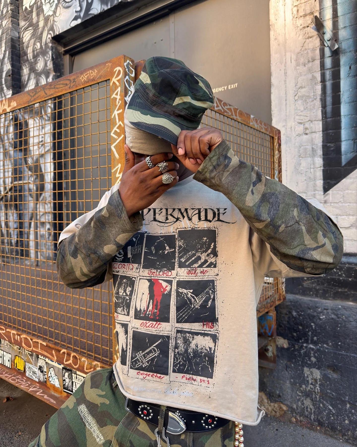 Jersey Distressed Camouflage Faux Two-Piece Graphic T-Shirt - 2420