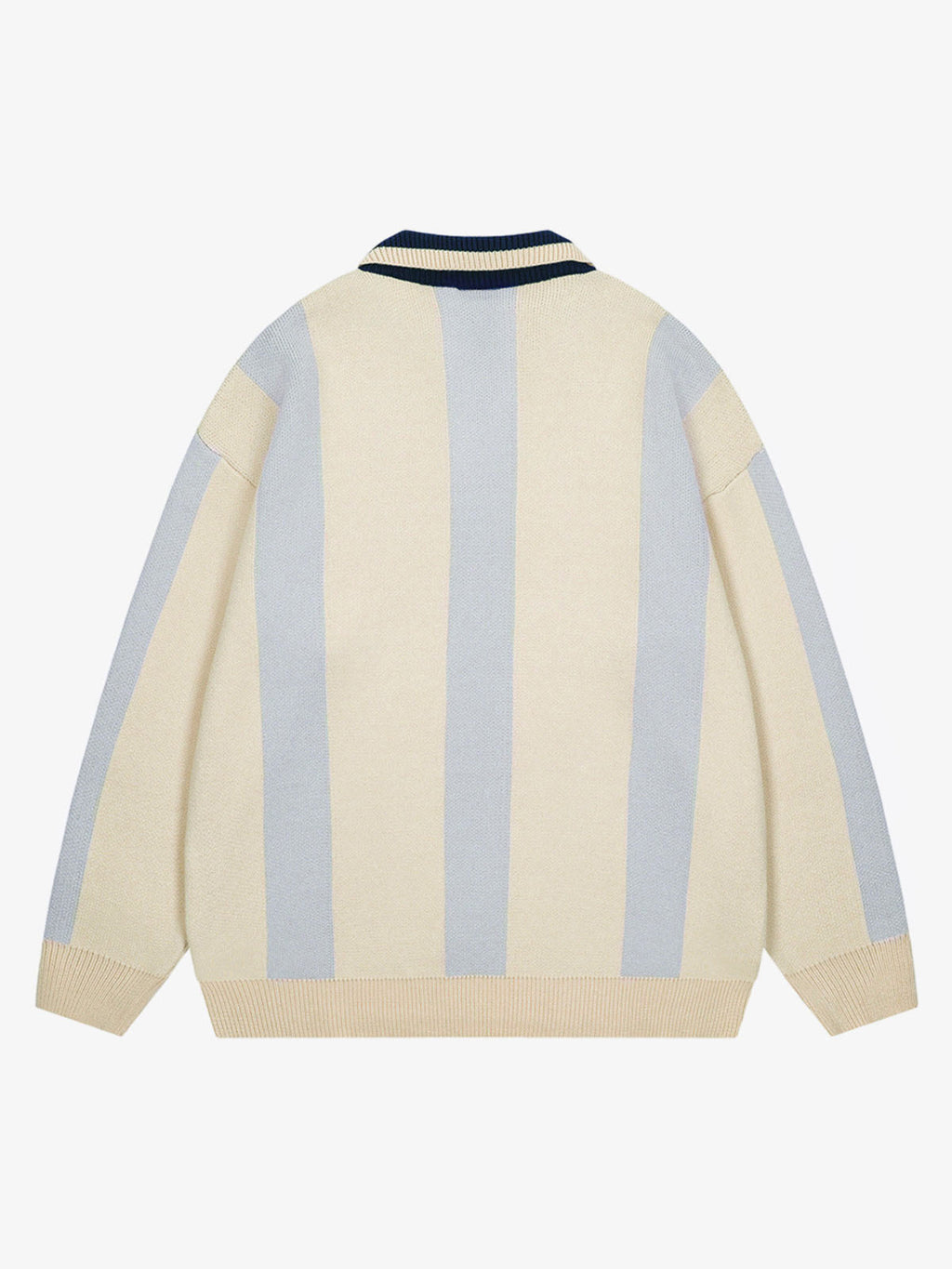 Vertical Striped Colorblock Lapel Sweater - 2587