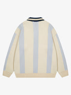 Vertical Striped Colorblock Lapel Sweater - 2587