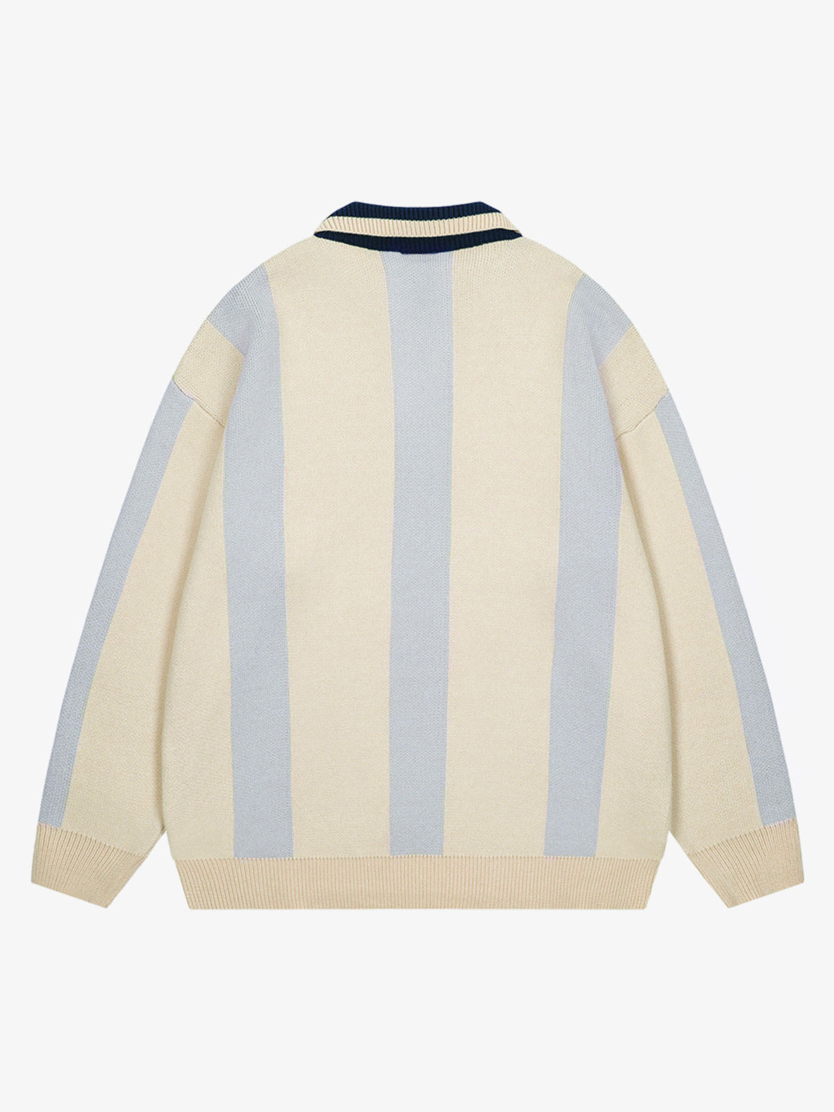 Vertical Striped Colorblock Lapel Sweater - 2587