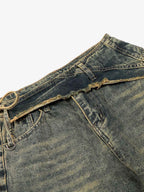 Layered Waist Tie Detail Vintage Wash Jeans
