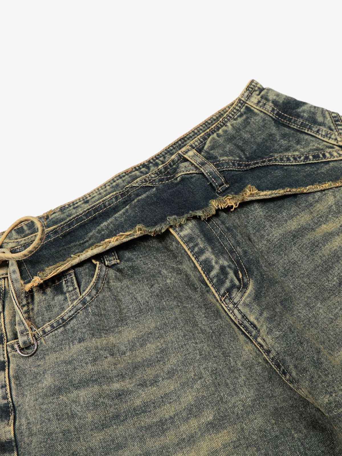 Layered Waist Tie Detail Vintage Wash Jeans