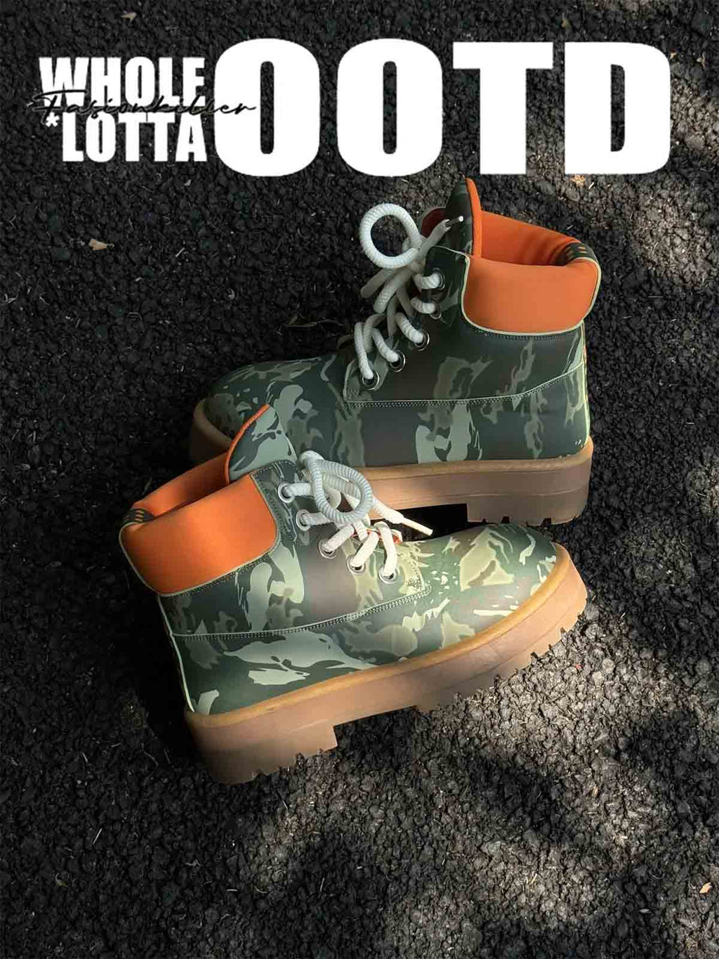 Camo Print Lace Up Chunky Ankle Boots - 2597