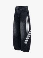 Contrast Stripe Panel Barrel Denim Jeans - 2607