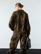 French Terry Cheetah Print Suede Tracksuit - 2277